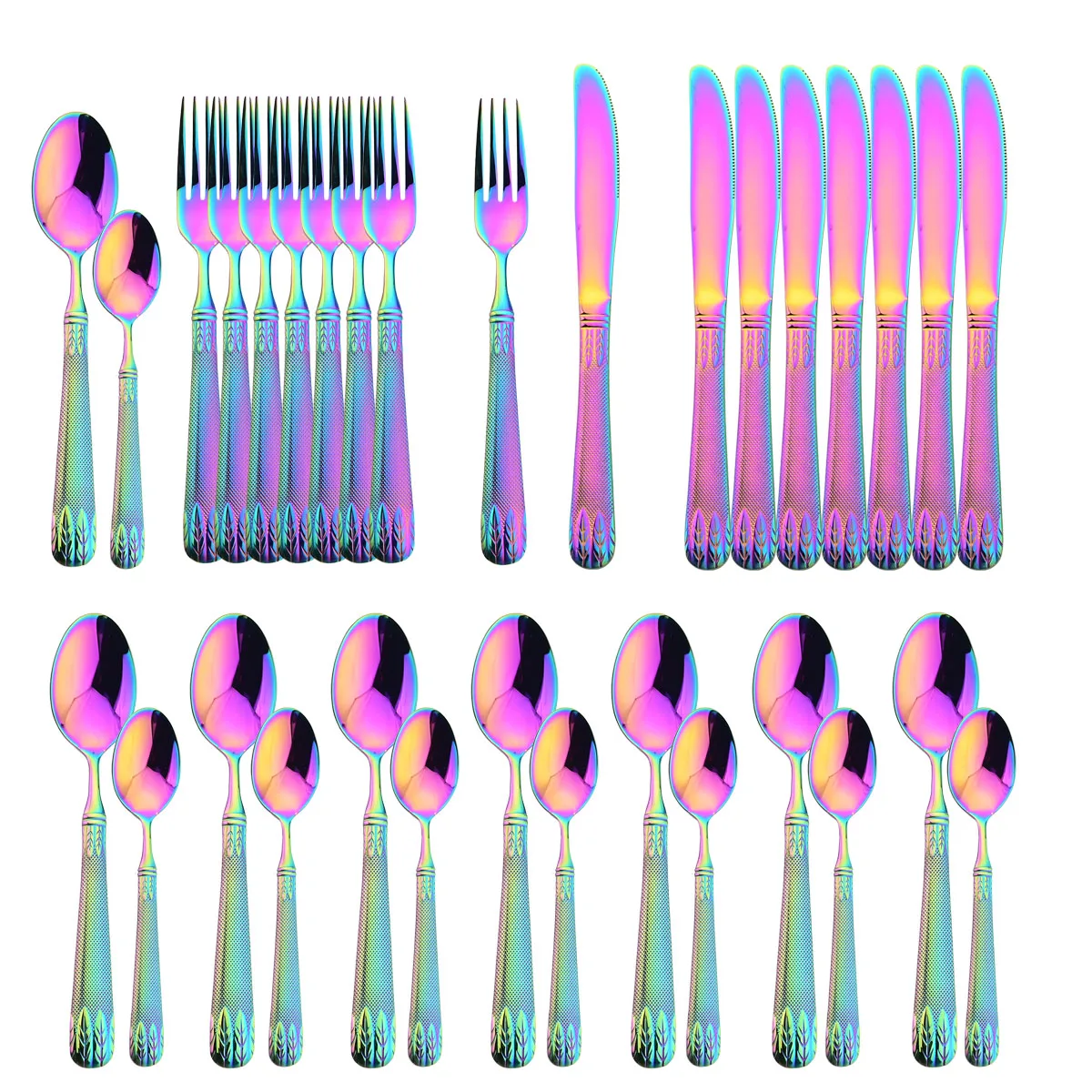 

32Pcs Retro Wheat Ears Dinnerware Set 304 Stainless Steel Cutlery Set Dinner Knife Fork Spoon Flatware Tableware Western Kitchen