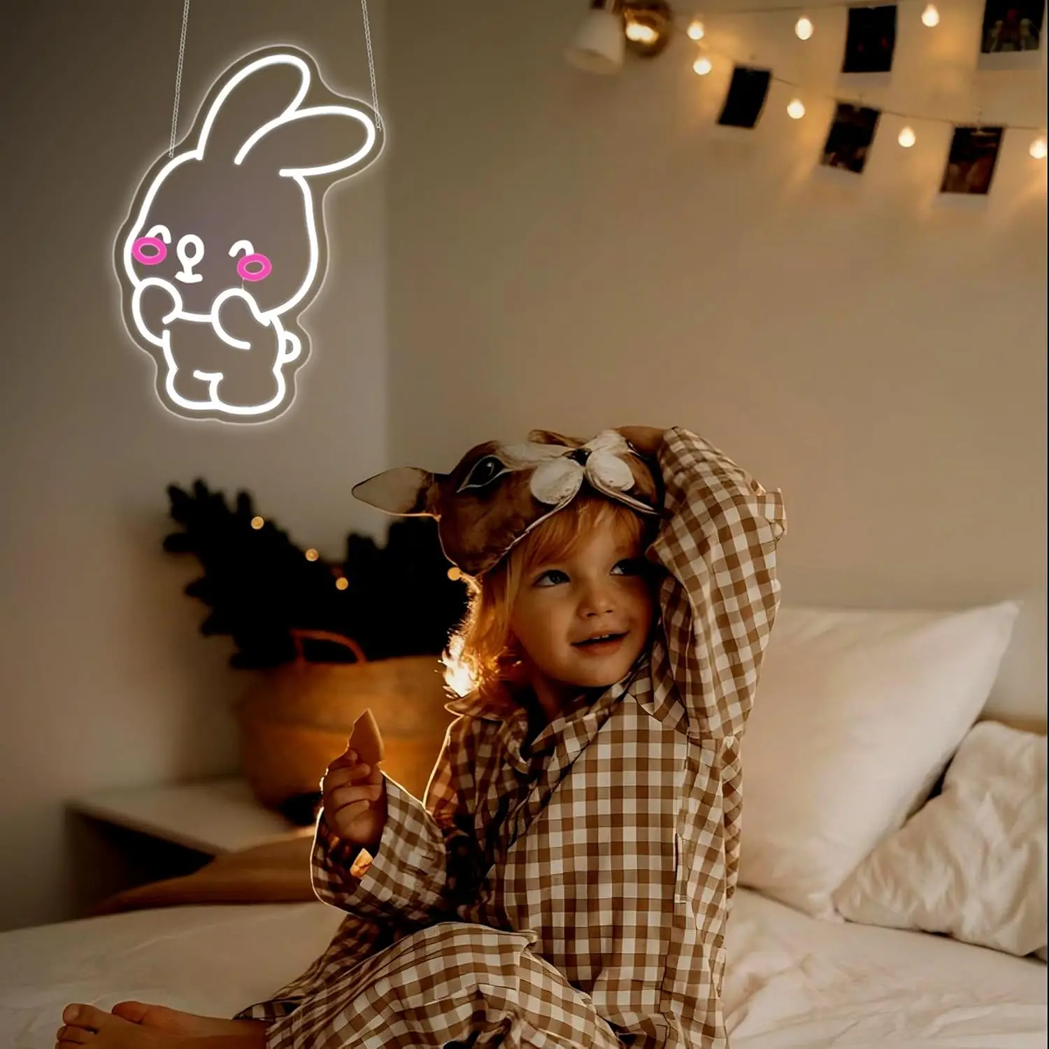 Rabbit Neon Sign for Wall Decor Neon Light Up Signs Home Decor for Bedroom Club Party Bar Shop USB Power with Dimmable Switch