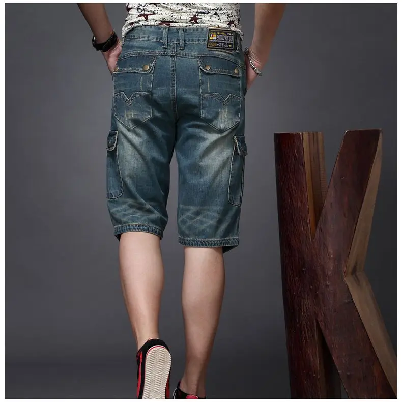 Summer Fashion Denim Jeans for Men Designer Knee Length Shorts Capri Loose Straight Leg Slim Casual Punk Workwear Cargo Shorts