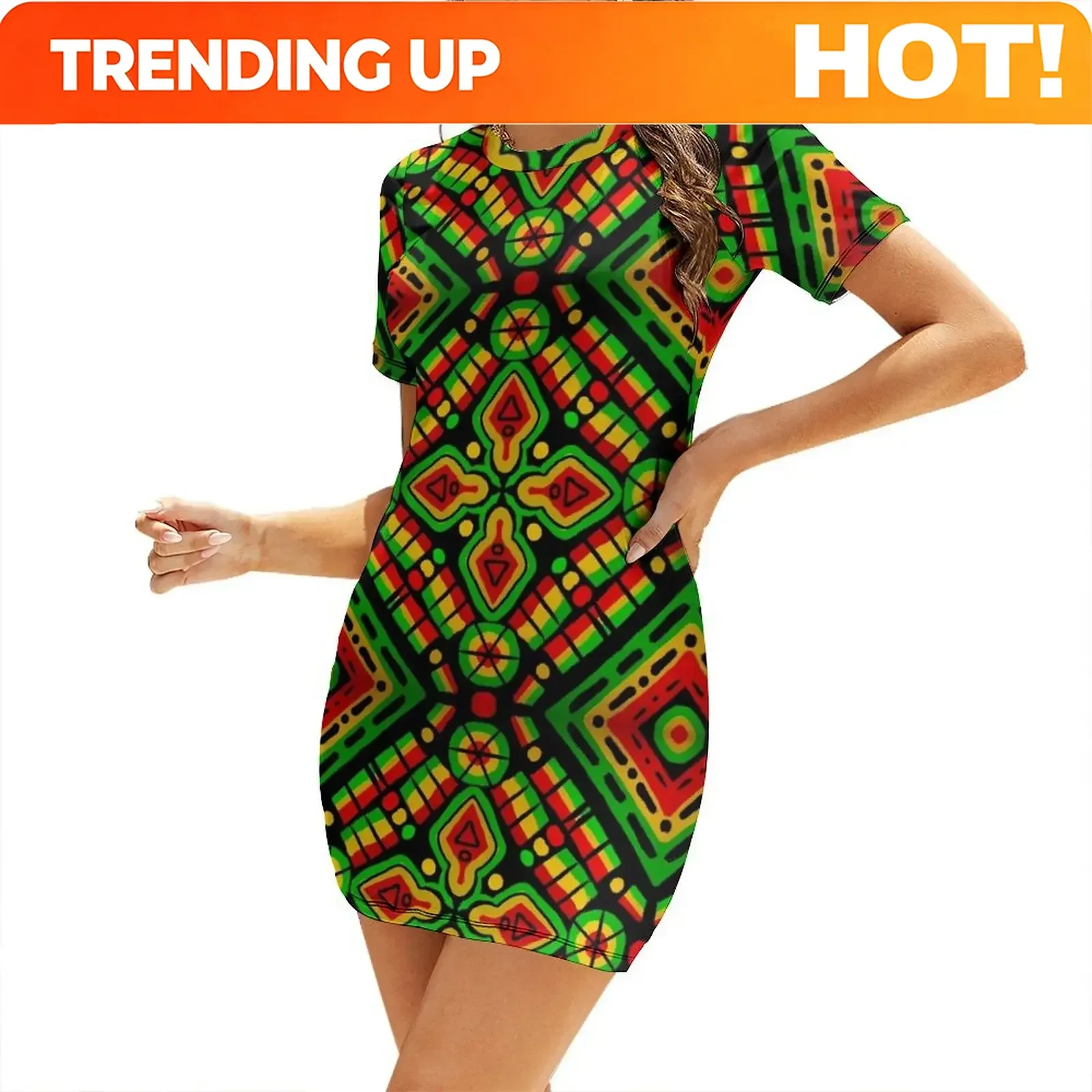 Customization Rasta Pattern Short-Sleeved Dress clothes womans clothing dresses for prom elegant dresses plus sizes Dress