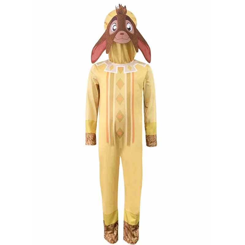 Unisex Movie Boy Girl Cute Yellow Sheep Jumpsuits With Mask Purim Halloween Cosplay Wish Valentino Child Costume