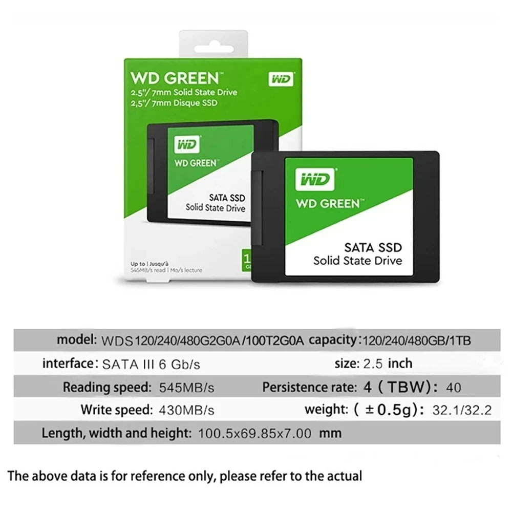 قرص محرك الأقراص الصلبة Western Digital WD Green 2.5 بوصة SSD 240GB 480GB 1TB 2T للكمبيوتر الداخلي ذو الحالة الصلبة SATA 3.0 6Gb/s لأجهزة الكمبيوتر المكتبية