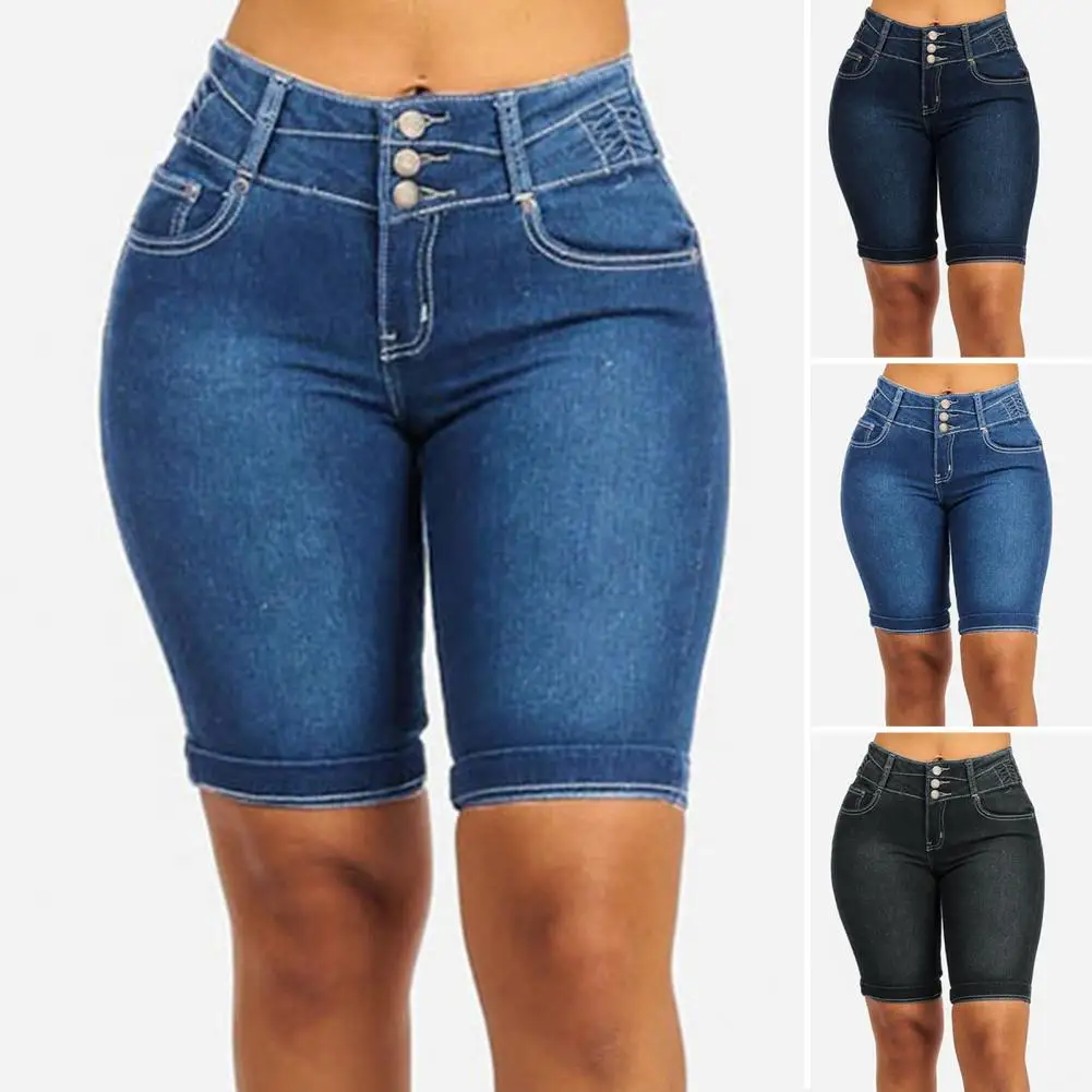 Trendy  Denim Shorts Wear-resistant Bodycon Slim Jeans Shorts Mid Rise Soft Women Shorts for School