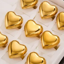 Yori Stainless Steel Chunky Heart Golden Rings Women Charm Golden Rust Proof Daily Jewelry Bijoux Waterproof Gift