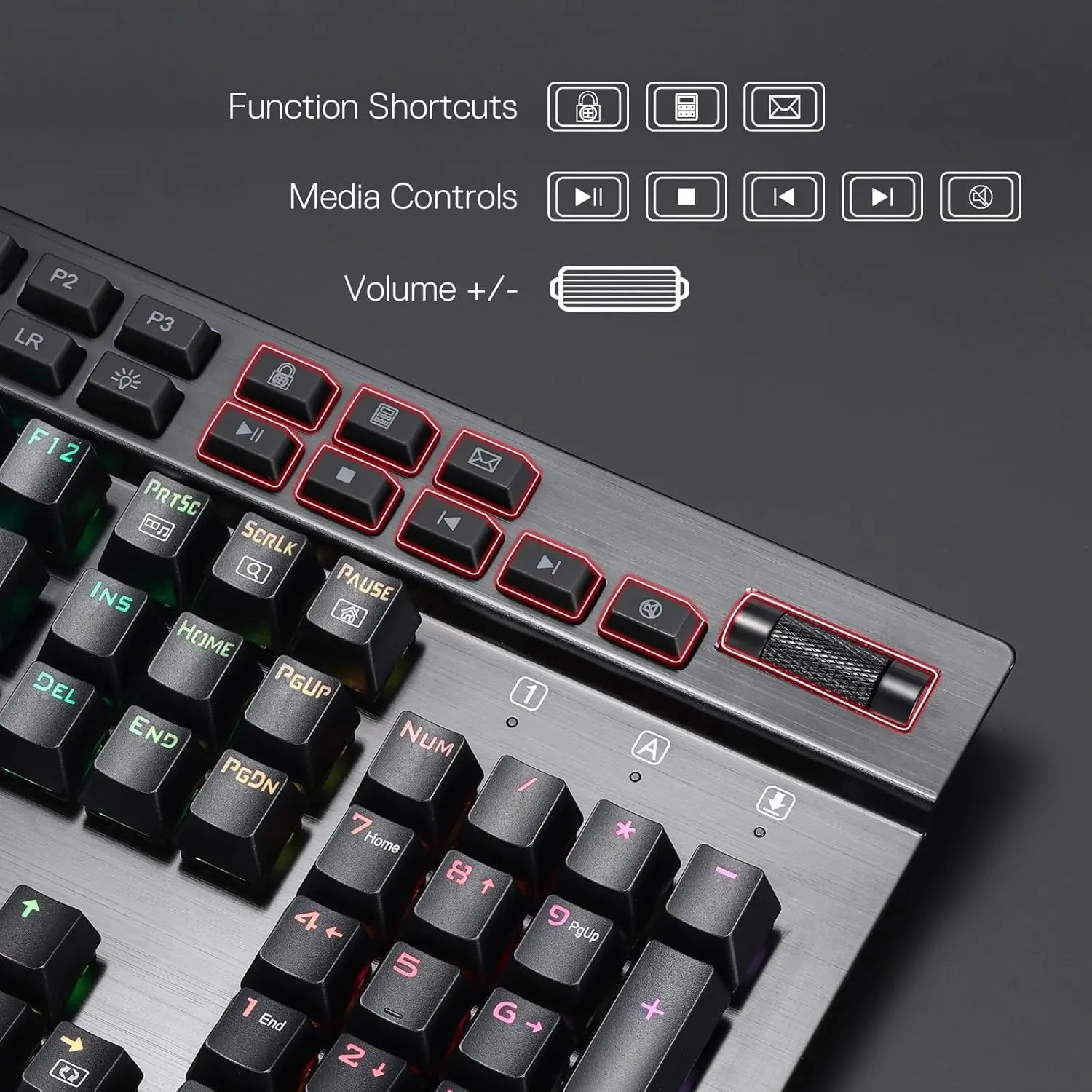 Redragon K550 RGB 게이밍 104 키 + 12 매크로 G 키 유선 기계식 및 손목 받침대 키보드