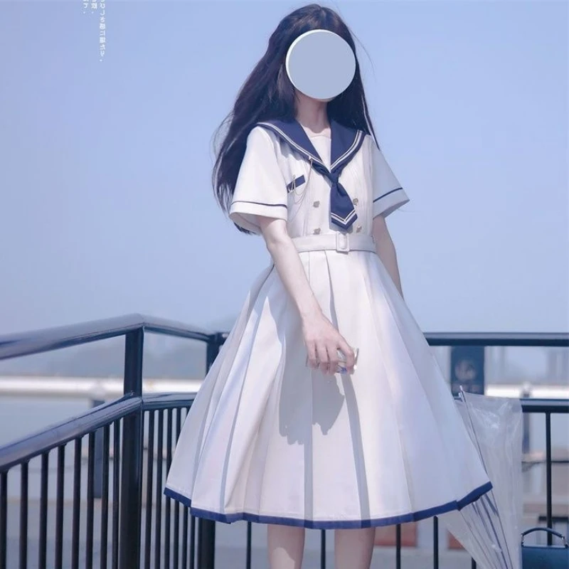 Japanese Department College Jk Uniform Students Sweet Sailor Dress Slimming Blue and White Sailor Dress Women Dress Summer