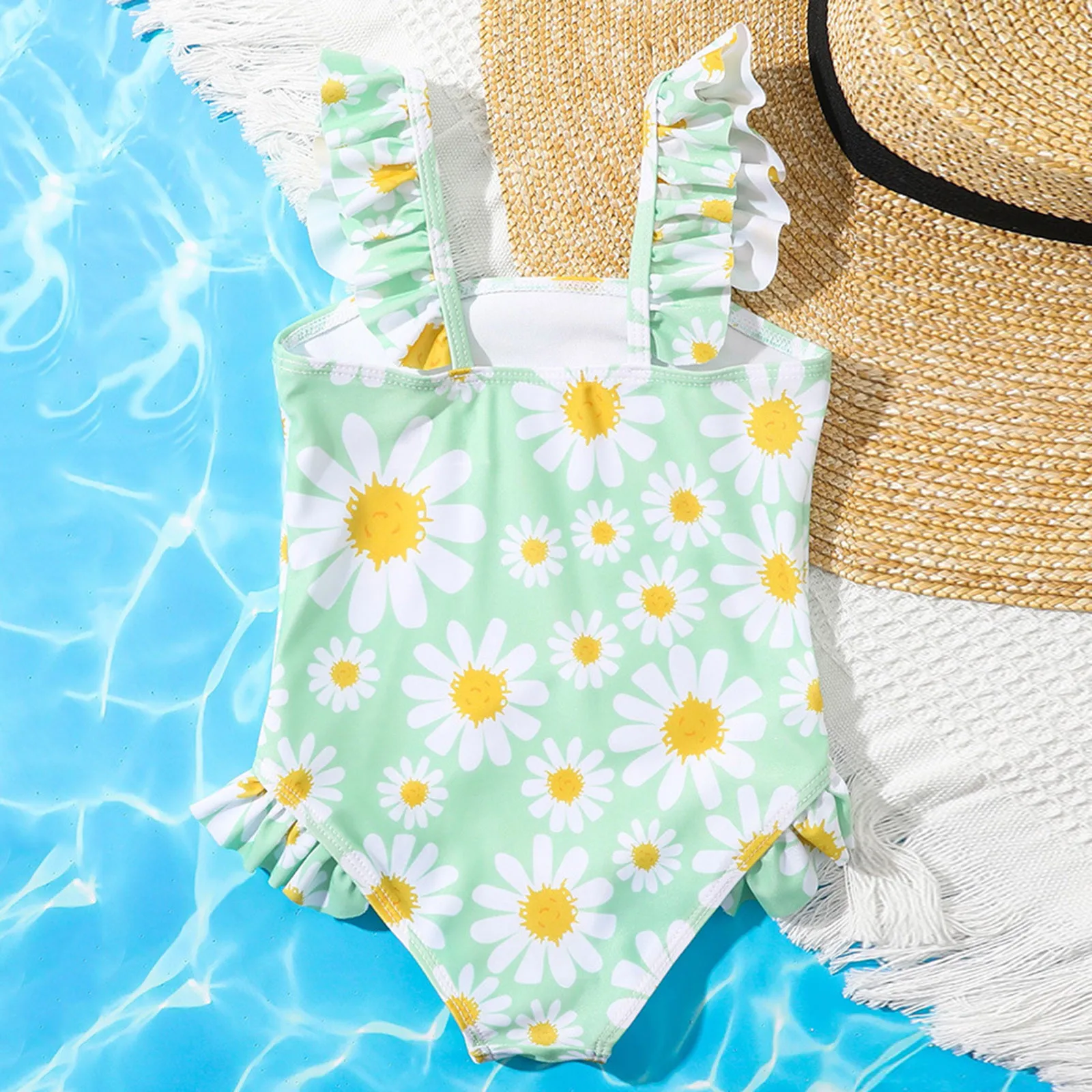 2024 Summer New Toddler Newborn Baby Girls Sunflower Printing One Piece Swimsuit Swimwear Bikini Beachwear Bathing Suit 1-5T