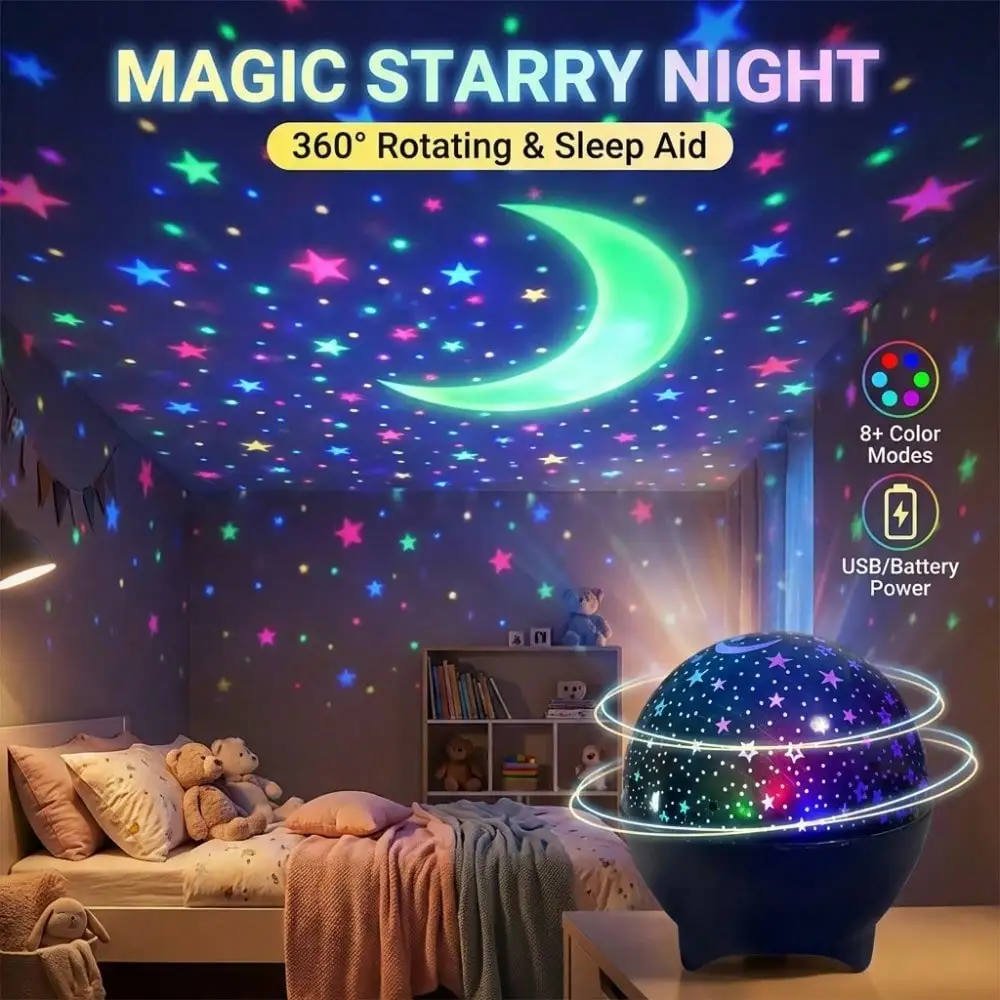 USB Powered Starry Sky Dream Projection Light with Star and Moon Projection - Color Changing Ambient Projector for Room or Holiday Party Decoration, Button Control, USB Powered Light, Bedroom Night Light, Star Light, Ceiling Light, Bedroom LED Light