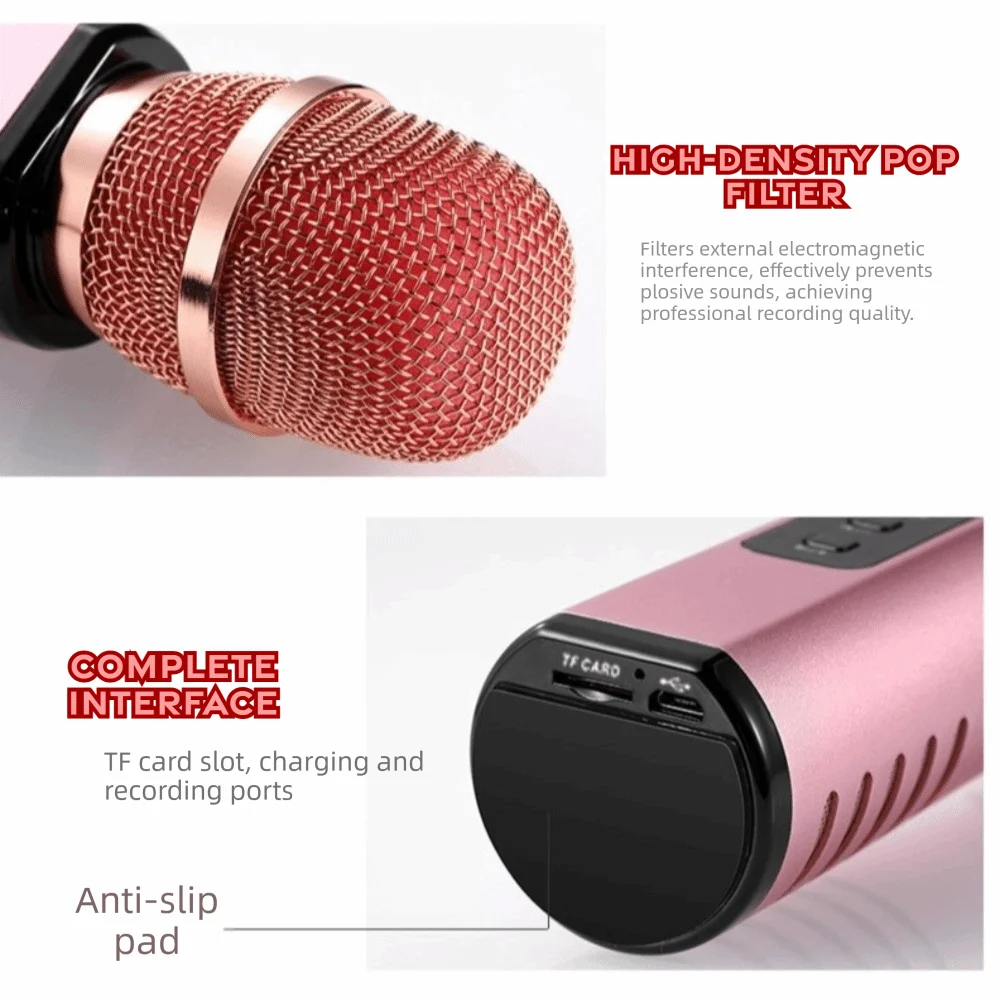 Portable Karaoke Microphone Dual Speaker Handheld Wireless Microphone Professional All-In-One Bluetooth Microphone Stage