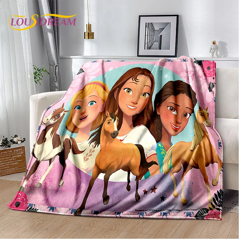 Spirit Riding Free Horses Cartoon SRF Morbida coperta di peluche, Coperta di flanella Coperta per soggiorno Camera da letto Copridivano Bambino