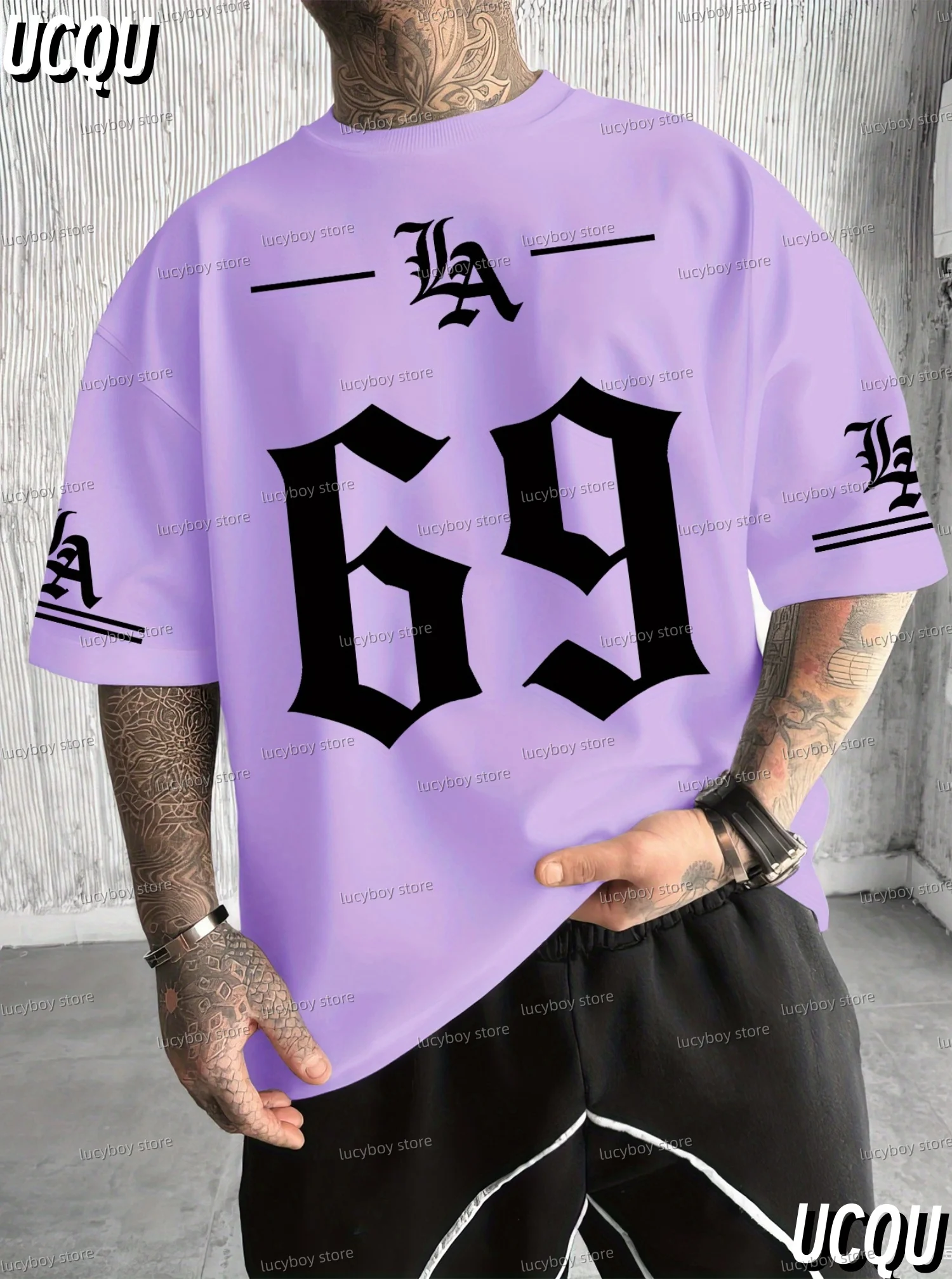 

2025 Summer Polyester Men T-Shirt Man Short Sleeves La No.69 Color Block Plus Size T-Shirt Lightweight Jersey Tees Men Clothing