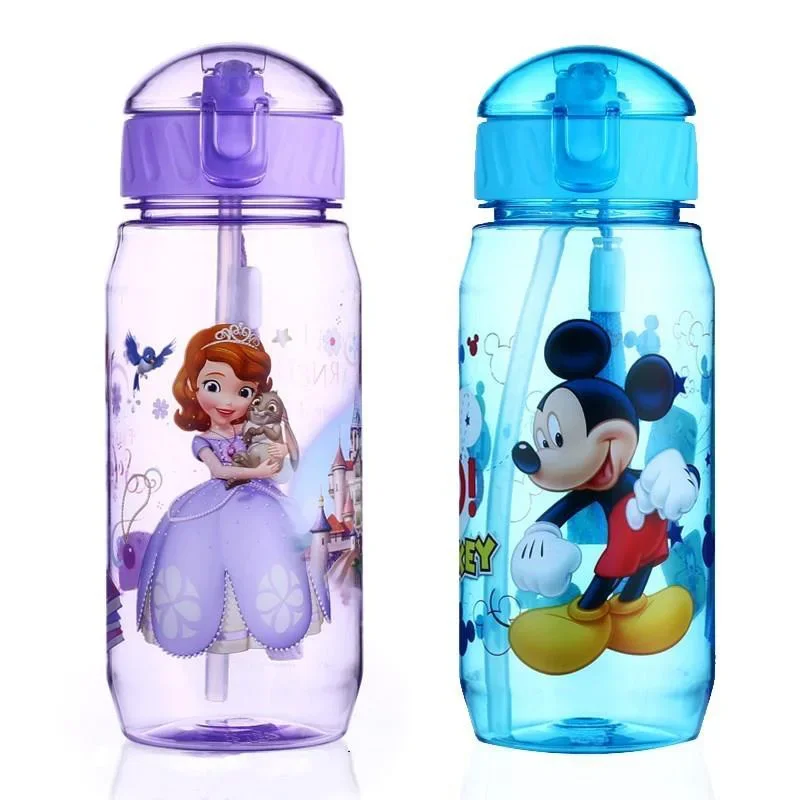 Disney Straw Cup Marvel Captain Mikey Minnie Mouse Sofia Childen Cartoon Portable Water Cup Bottle Boy Girl Gift 450ML