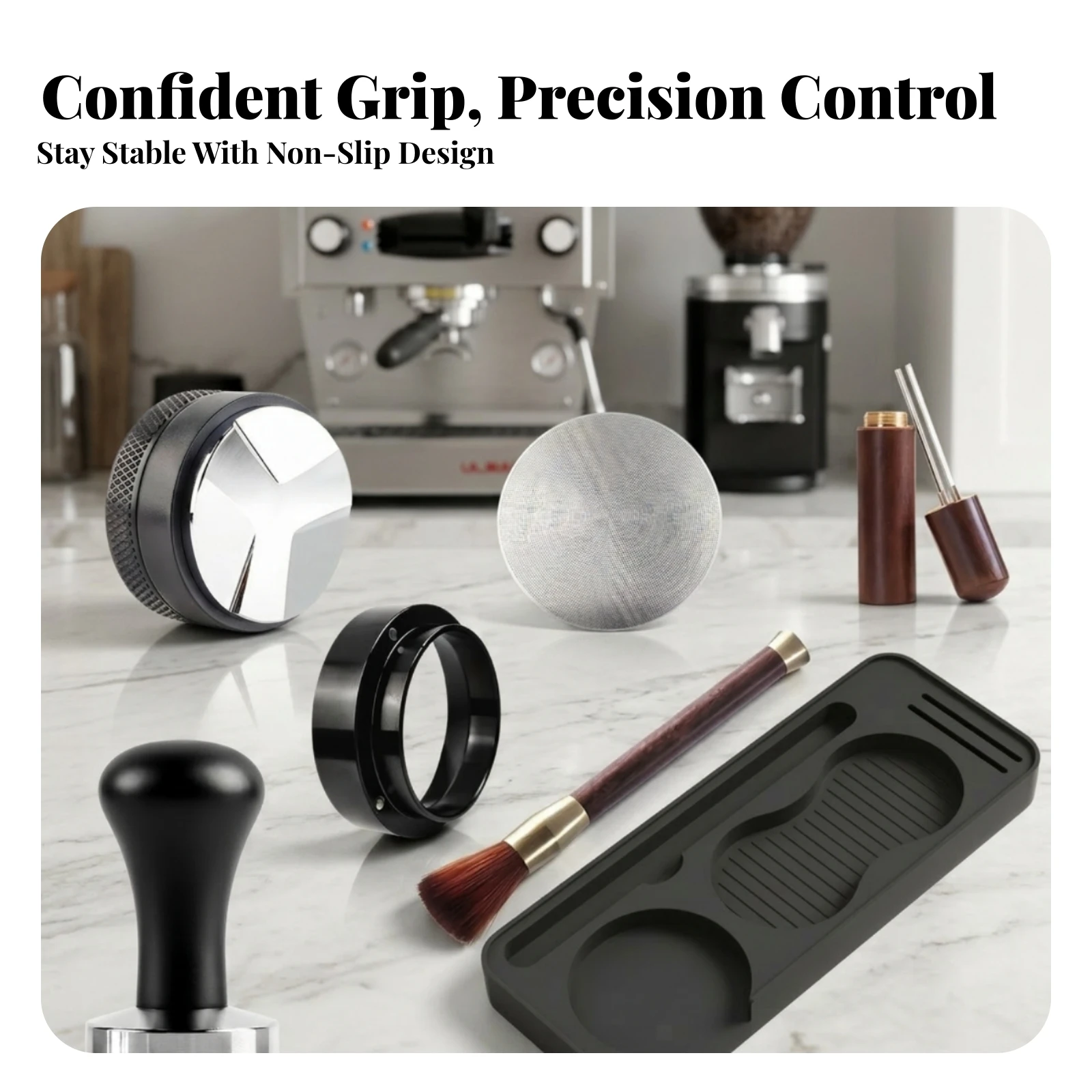 Espresso Tamper Set - 7 Pieces Portafilter Set Matte Black
