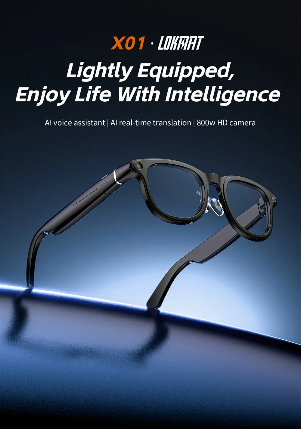 LOKMATAI X01 Smart Bluetooth Camera Glasses with 8MP Sony IMX219 Camera, 1200P 30FPS Video, Open-Ear Surround Sound, Voice Assistant, 220mAh Battery, Polarized UV Protection, Hands-Free Calling, Music & Touch Control
