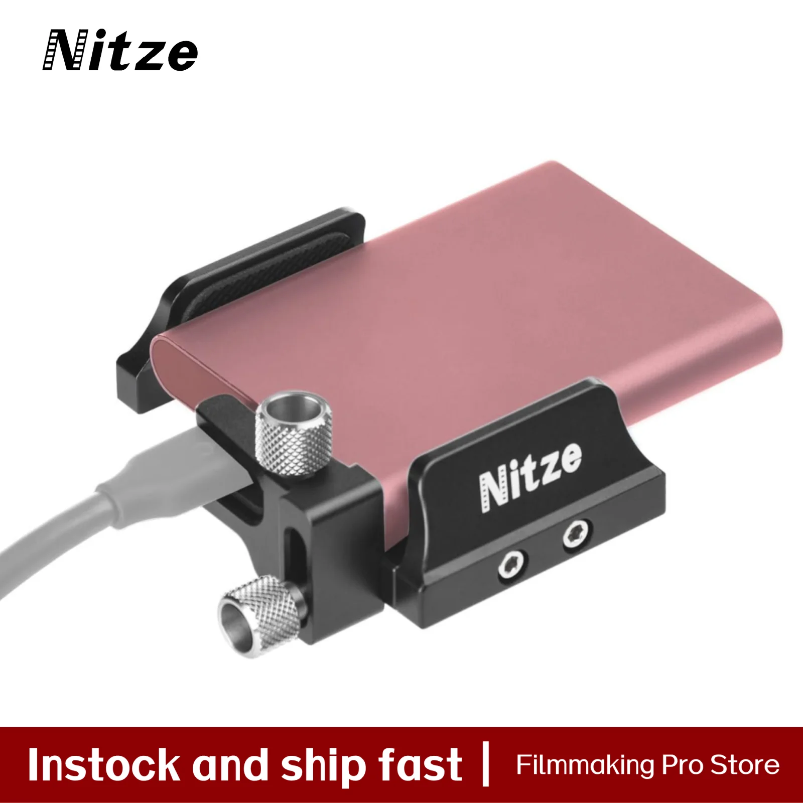 Nitze Universal SSD Mount for Samsung T5 / T7 / T7 Shield / T9 and SanDisk, with USB-C Cable Clamp, Compatible with 45 to 60mm W
