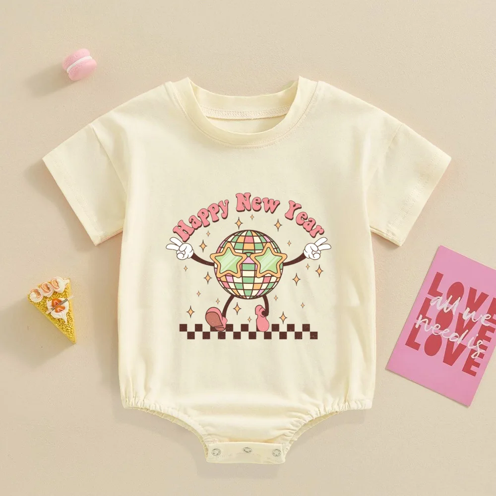 Hello 2025 Happy New Year Printed Baby Bubble Romper Newborn Bodysuit Infant Large Baptism Outfit Toddler New Year Party Clothes