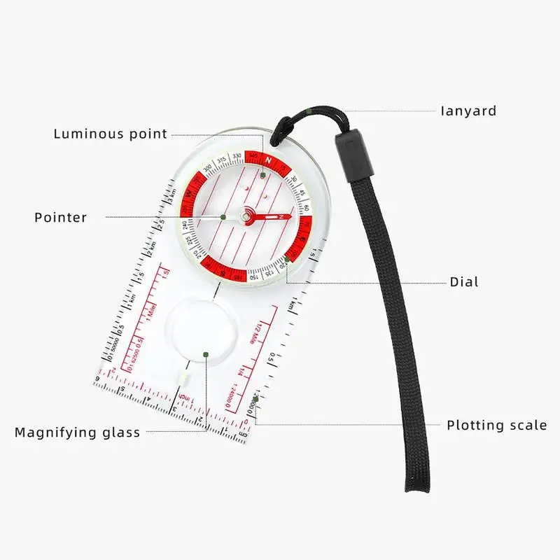 Professional Mini Compass Map Scale Ruler Multifunctional Equipment Outdoor Hiking Camping Survival Guiding Tool