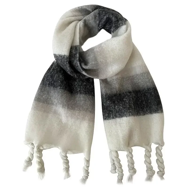 

Thick Warm Winter Scarf Design Striped Women Cashmere Pashmina Shawl Lady Wrap Tassel Scarves Japan Style Foulard Blanket T408