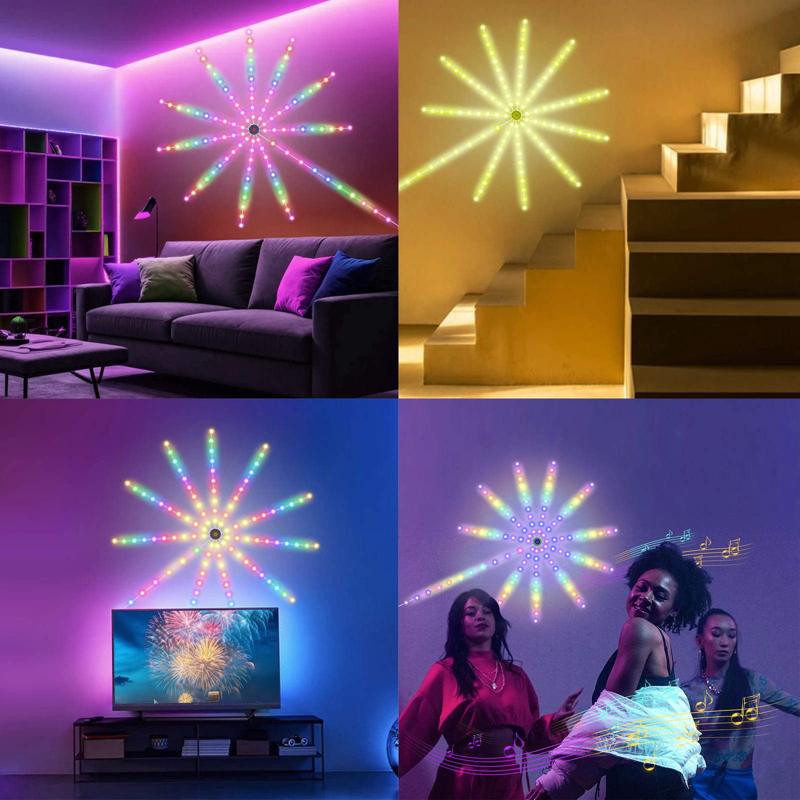 Imagem -03 - Rgb Firework Led Strip Lights para Festa de Natal Decoração do Quarto Usb Bluetooth Controle App dc 5v Cor dos Sonhos Parede