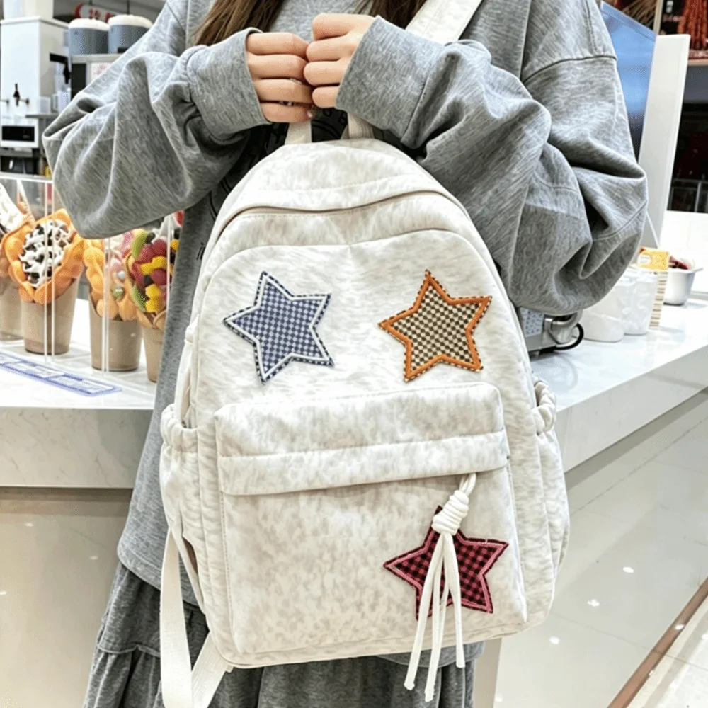 Portable Star Corduroy Backpack Soft Fabric Lightweight School Backpack Multi-Pocket Colorful Travel Bag For Students