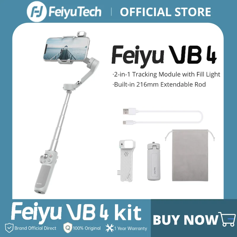Комплект FeiyuTech VB4, стабилизатор подвеса для смартфона с отслеживанием искусственного интеллекта и встроенной заполняющей подсветкой, удлинитель 216 мм, для iPhone/Android