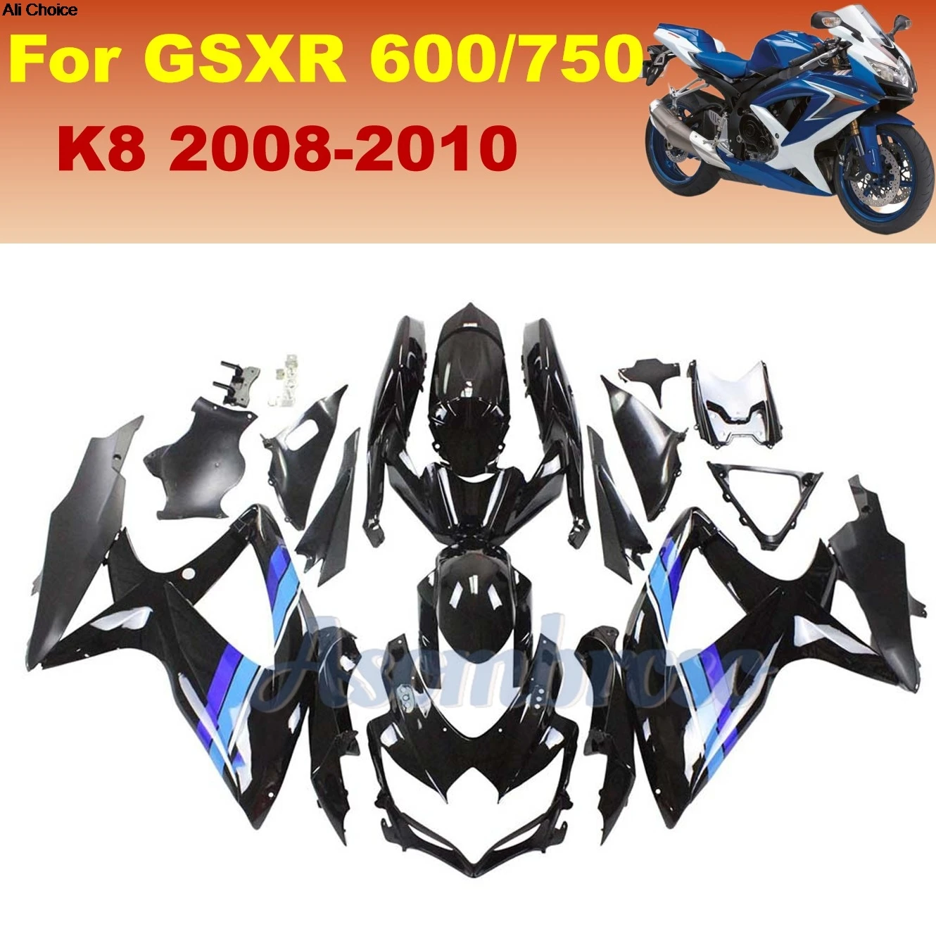 

For GSXR600 GSXR750 2008 2009 2010 ABS Plastic Fairings GSX-R600 750 08-10 Motorcycle Injection Bodywork set
