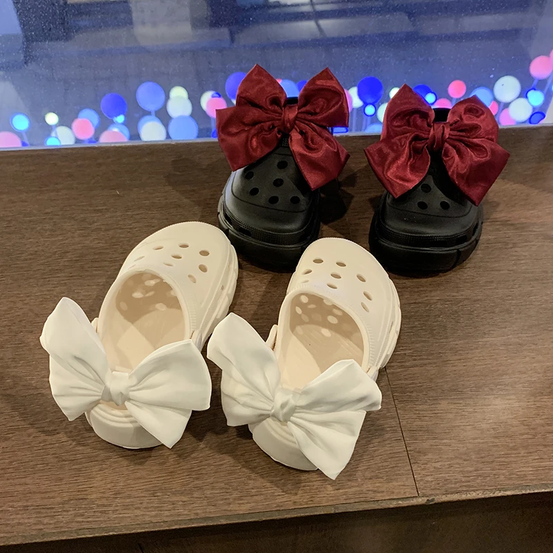 Summer Girls Clogs Children Hole Shoes Sandals New Fashion Bowtie EVA Beach Waterproof Water Shoes Kids Girls Platform Sandals