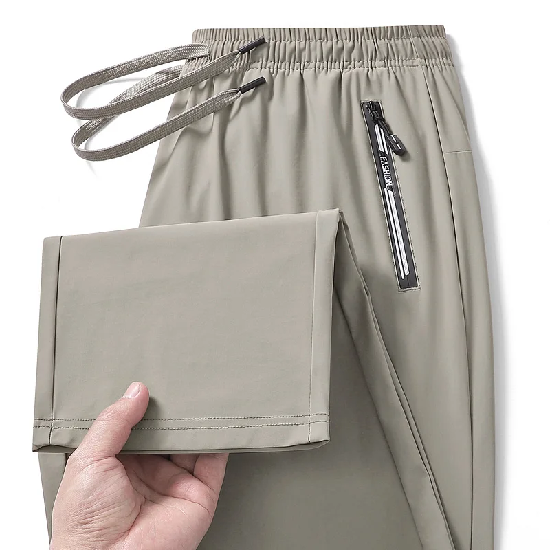 

Летние быстросохнущие брюки из ледяного шелка для мужчин, тонкие спортивные длинные брюки, дышащие, комфортные, из полиэфирного волокна, трикотажные джоггеры для мужчин