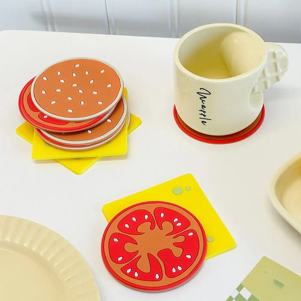 

6/9/12pcs Cute Hamburger Coaster Creative Anti Slip Insulation Mat Anti Scalding Heat-resistant Cup Pad Coffee Cup