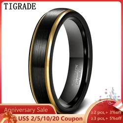 Tigrade Men Brushed Tungsten Black Ring With Gold Color Edge 6/8mm Unisex Women Men Wedding Band for Couple Name Date Engraving