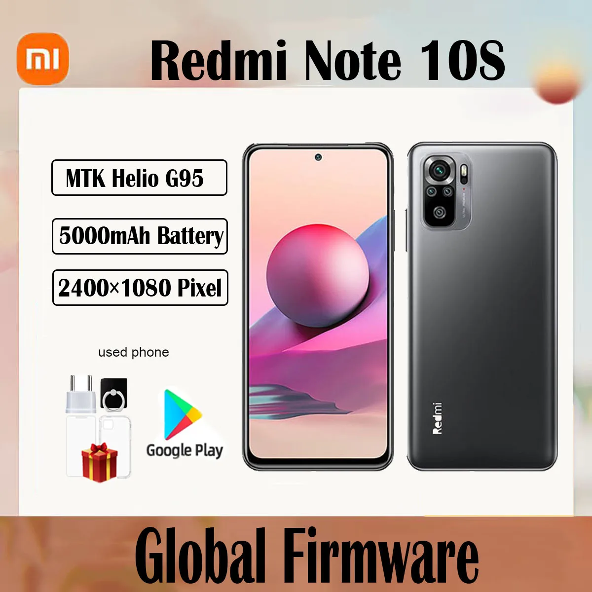 글로벌 펌웨어 샤오미 레드미 노트 10S 스마트폰 4G 6.43인치 미디어텍 Helio G95 안드로이드 11 중고폰