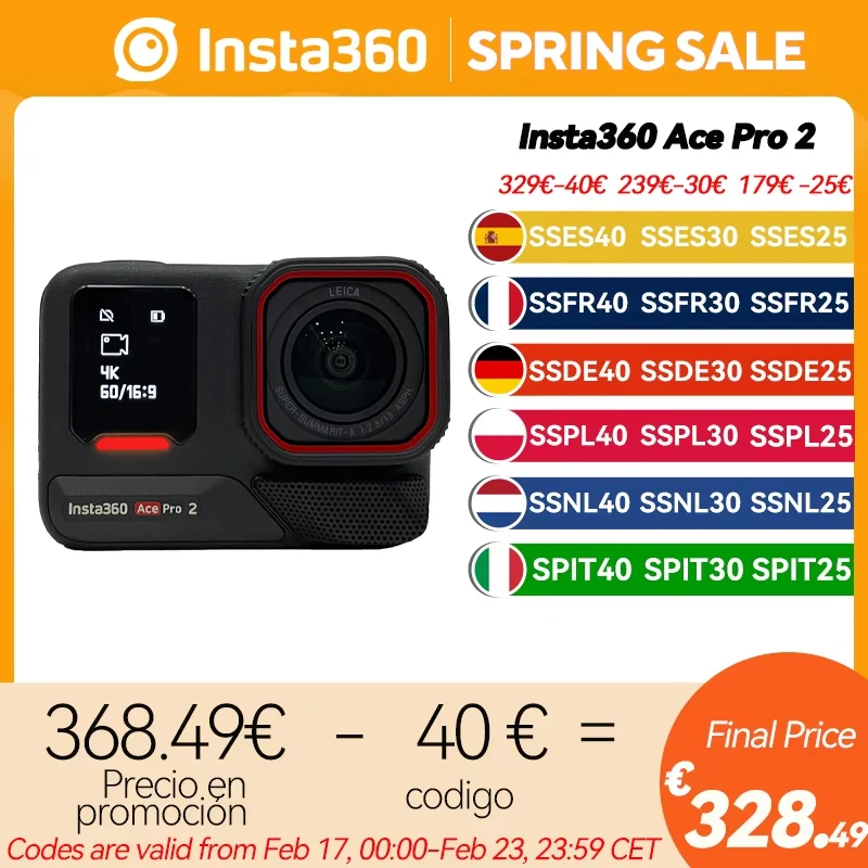 Inciba eu Stock】 Insta360 Ace Pro 2 8K Action Camera impermeabile Dual AI chip, 1/1.3 pollici sensor