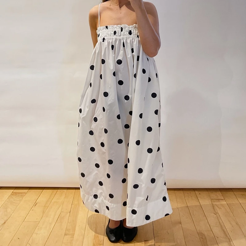 Y2k Polka Dot Maxi Dress Vintage Spaghetti Strap Loose Fit Midi Dress Boho Beach Long Dresses Sundress for Women Going Out