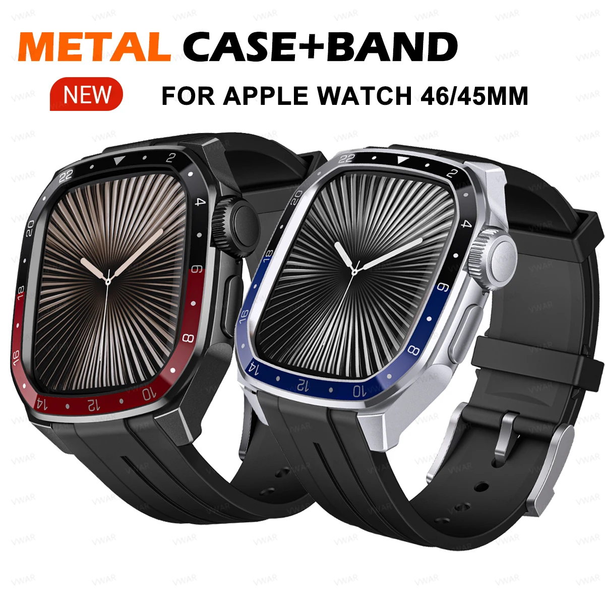 Metal Case+Silicone Strap for Apple Watch Bands Series 11 10 46mm Modification Mod Kit Protector Cover for iWatch 9 8 7 45mm