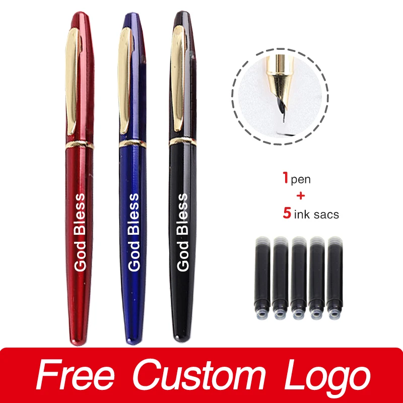 3Pen +10 Ink Sacs Business Metal Fountain Pen Laser Custom LOGO Pen Personalized Name Student Practice Office Stationery Pens