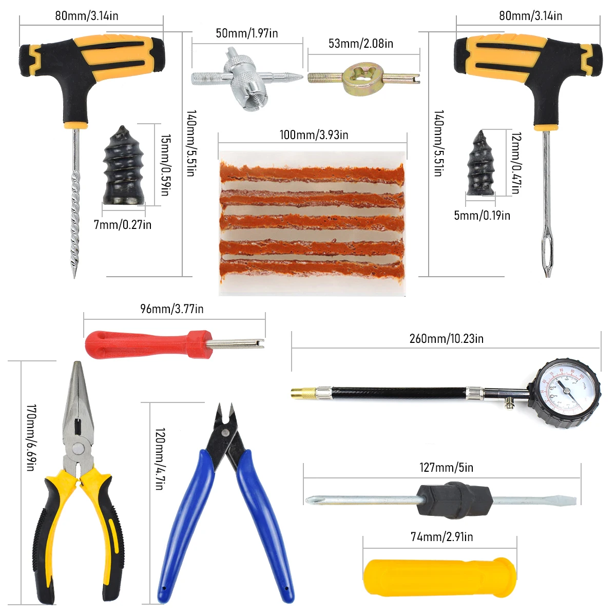 Car Tire Repair Tool Kit Studding Tool Set Auto Bike Puncture Plug Garage Needle Nose Pliers Vacuum Film Nail W/EVA Storage Case