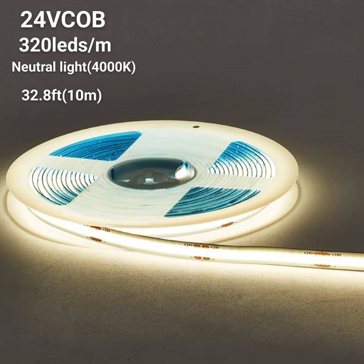 1 Roll of 32.8 Feet/ 10m Leds, Cob Light Strip, 320 Leds/M, 8mm Wide Warm White Light 3000K/Natural Light 4000K, Ultra-Bright Flexible Dc24V Led for Cabinet Home DIY Lighting Projects, Holiday Indoor Light Strip, Christmas Decorative Lights, Home Decorative Light Strip (No Power Supply, for Indoor Use Only)