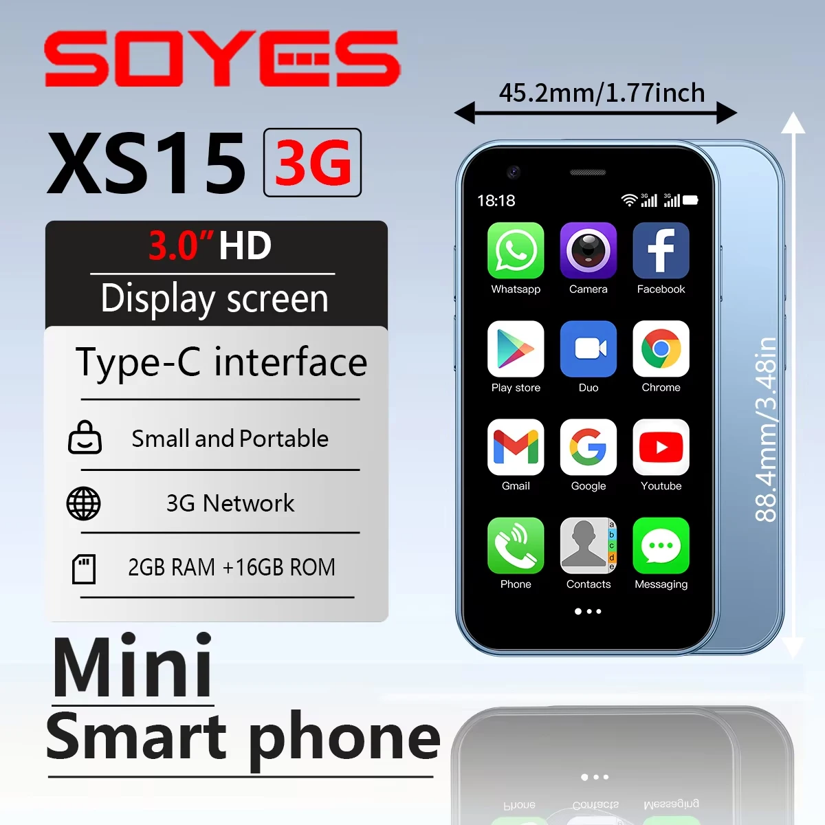 SOYES XS15 Blue 3G Mini Smartphone 3.0