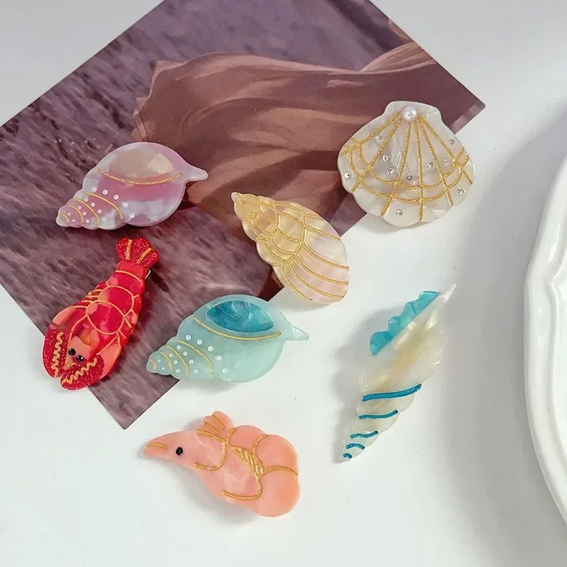 

BYL New Marine Organism Series Hair Clips Made of Acetate Material Lobster Scallop Shell Duckbill Clip Female Hair Accessories