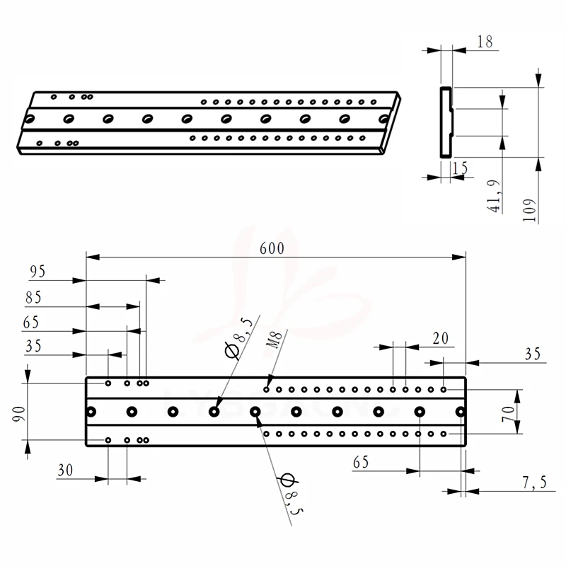 Placa inferior de base de placa fixa LY 600x110x18MM para eixo rotativo e cabeçote móvel
