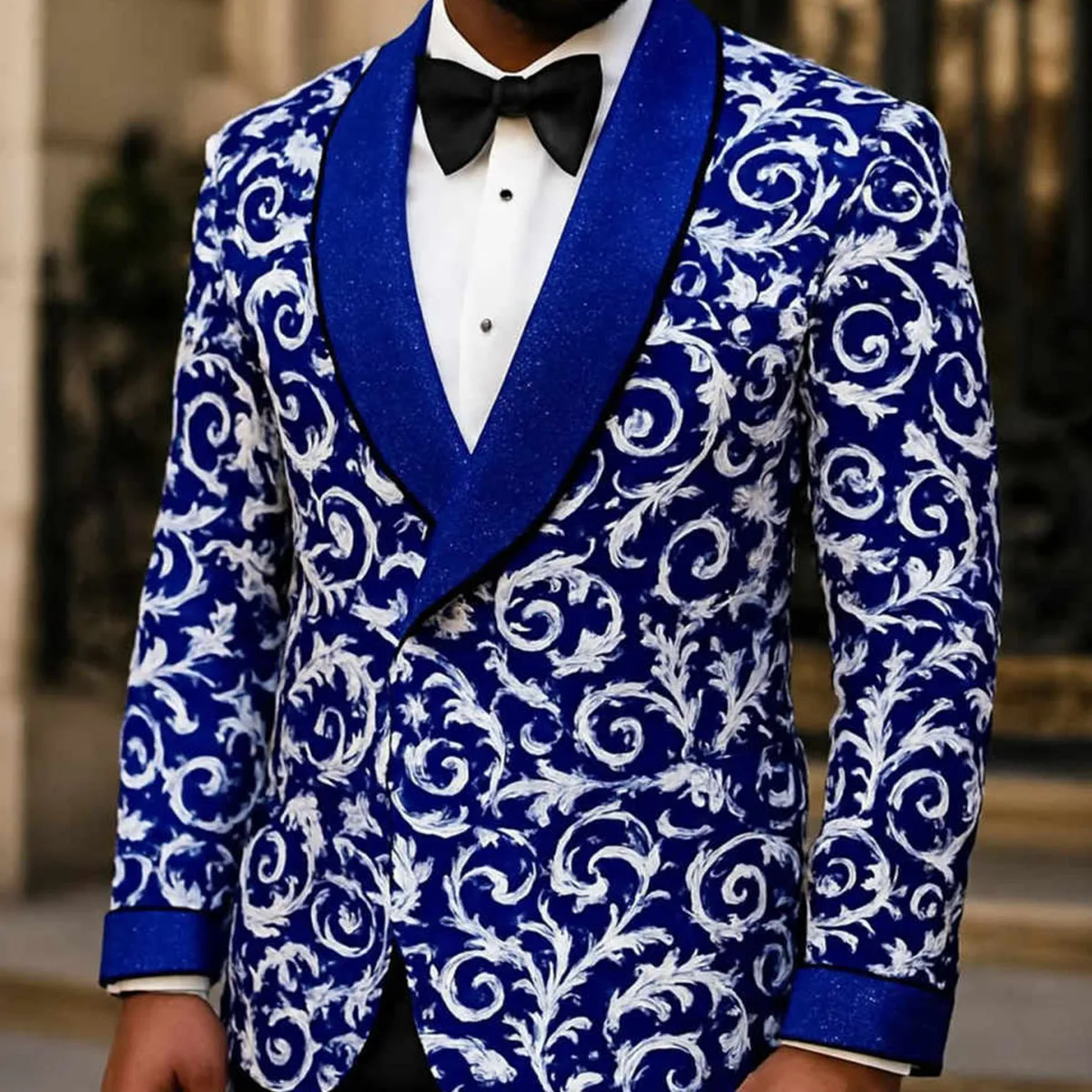 Elegent Jacquard Men Suits Shiny Shawl Lapel Wedding Groom Tuxedos Luxury Flowers Male Prom Blazer Customized trajes para hombre