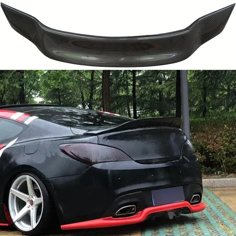 Do nowoczesnych spojlerów Genesis Coupe 2009-2015 błyszczące czarne włókno węglowe/FRP tylne skrzydło spojlery w kształcie litery R części samochodowe