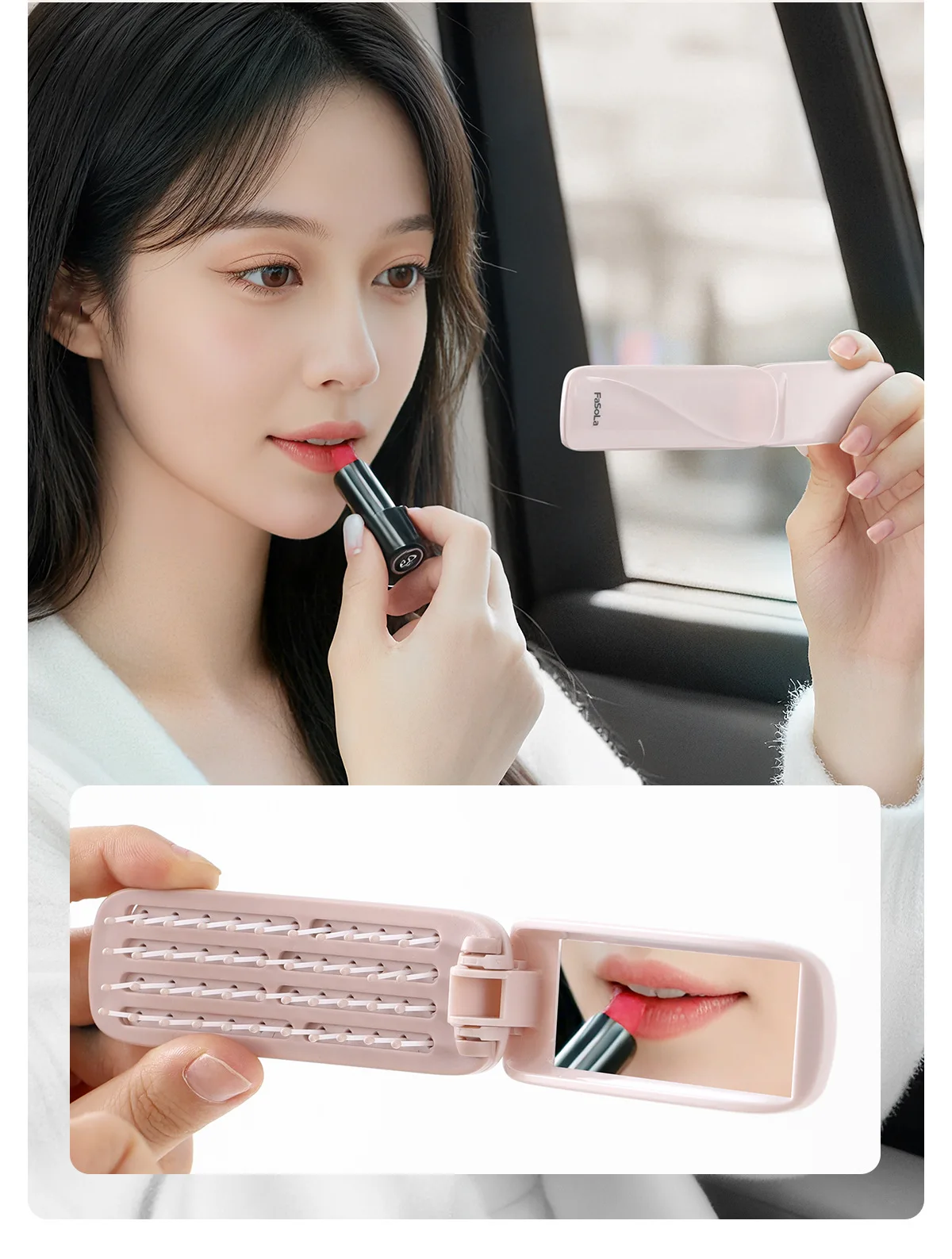 

Folding Hair Brush With Mirror Portable Travel Comb Compact Pocket Hairbrush Anti Static Air Cushion Massage Brush For Styling