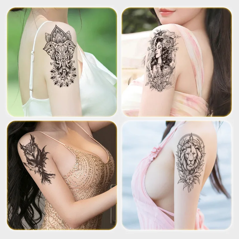 

6pcs Animal flower arm arm black and white wolf head tattoo sticker sketch tattoo sticker