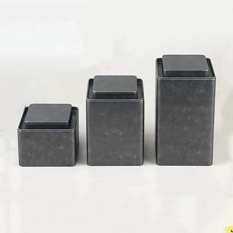 Retro Square Tin Can with Lid Metal Storage Box Airtight Tea Canister for Tea Candy and Small Item Packaging Home Kitchen