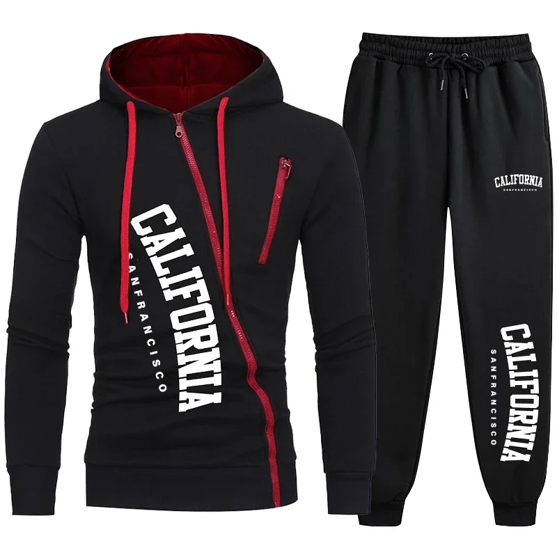 

Men's Tracksuit Fashion Autumn Winter Sports Man Jackets Daily Dressing Coat Suits Sweatpants Diagonal Zipper Comfortable Casual