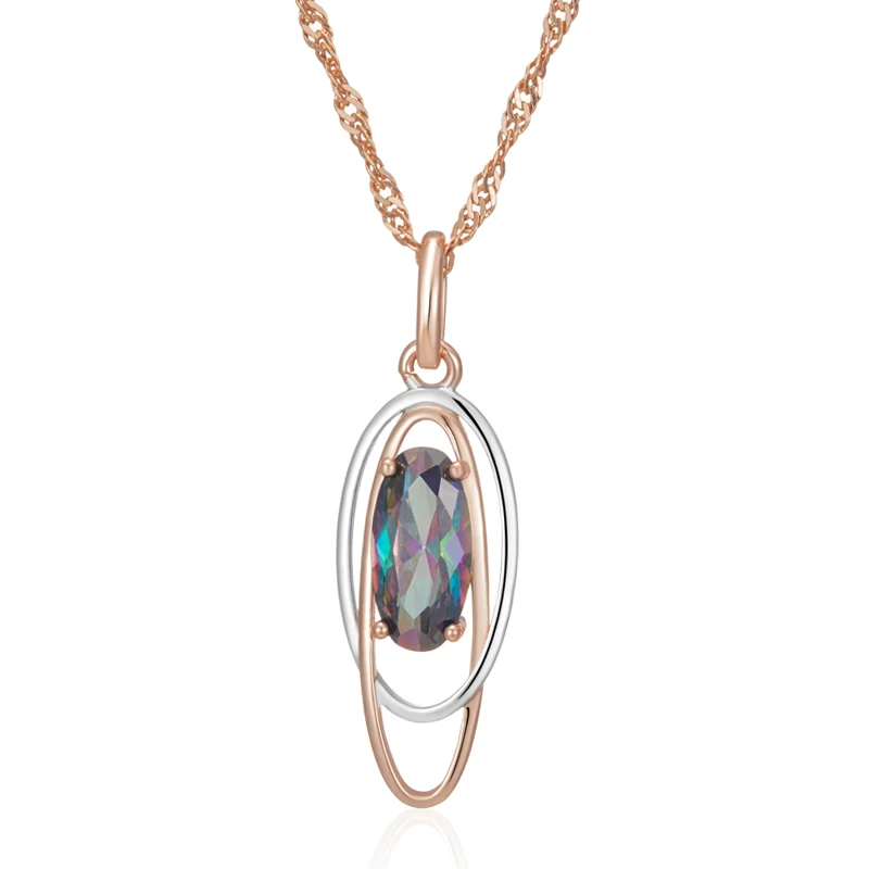 Kinel Trendy Oval Colorful Natural Zircon Pendant Necklace Women 585 Rose Gold Silver Color Mix Elegant Pendant Daily Jewelry