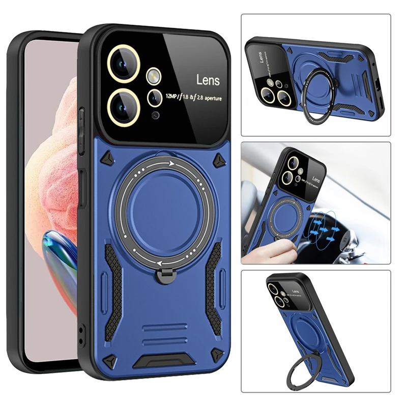 Shockproof Armor Magsafe Wireless Charge Phone Case For Redmi Note 12 12S 4G Note12 Pro Plus 5G Magnetic Ring Bumper Cover