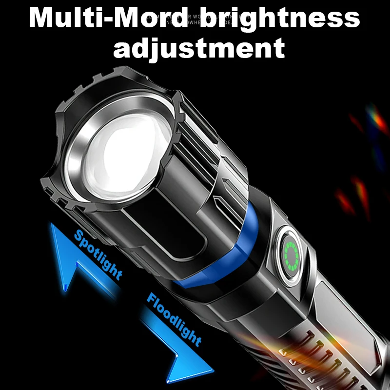 Tragbare starke Licht Taschenlampe eingebaute Batterie USB wiederauf ladbare Teleskop Zoom LED Taschenlampe Outdoor Camping Fahrrad lampe