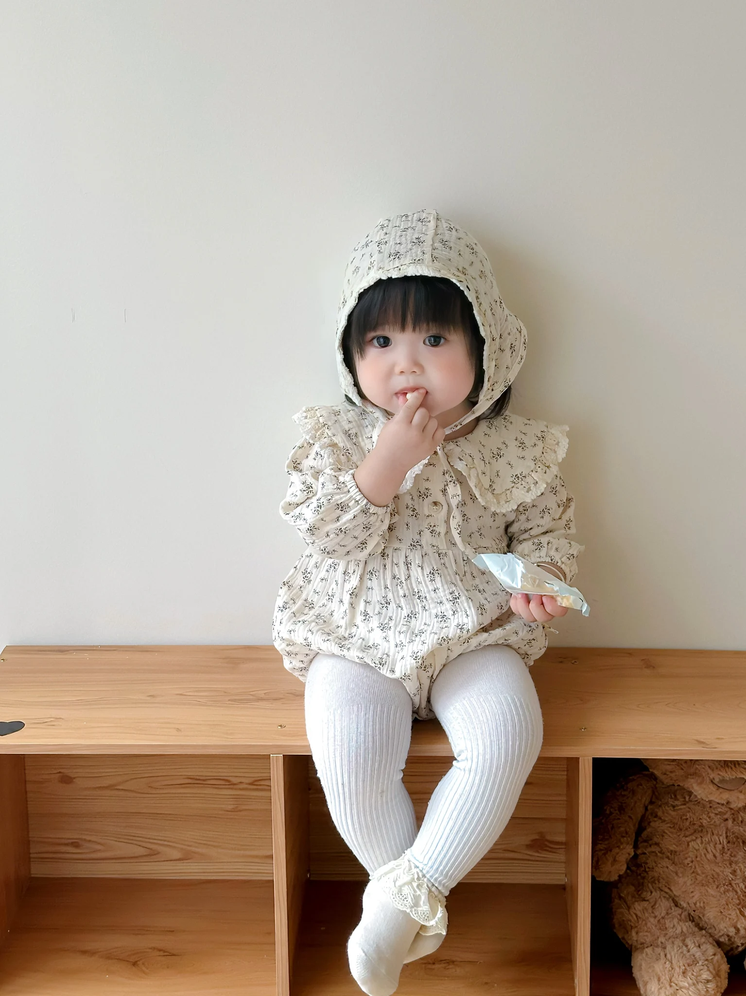 Autumn Newborn Infant Baby Girls Romper +hat  Muslin Lapel Floral Rompers Kids Onepiece Fashion Baby Clothing